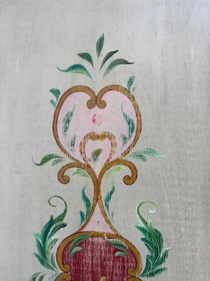 Italian Painted Four Panel Wood Screen Room Divider With Floral Decoration