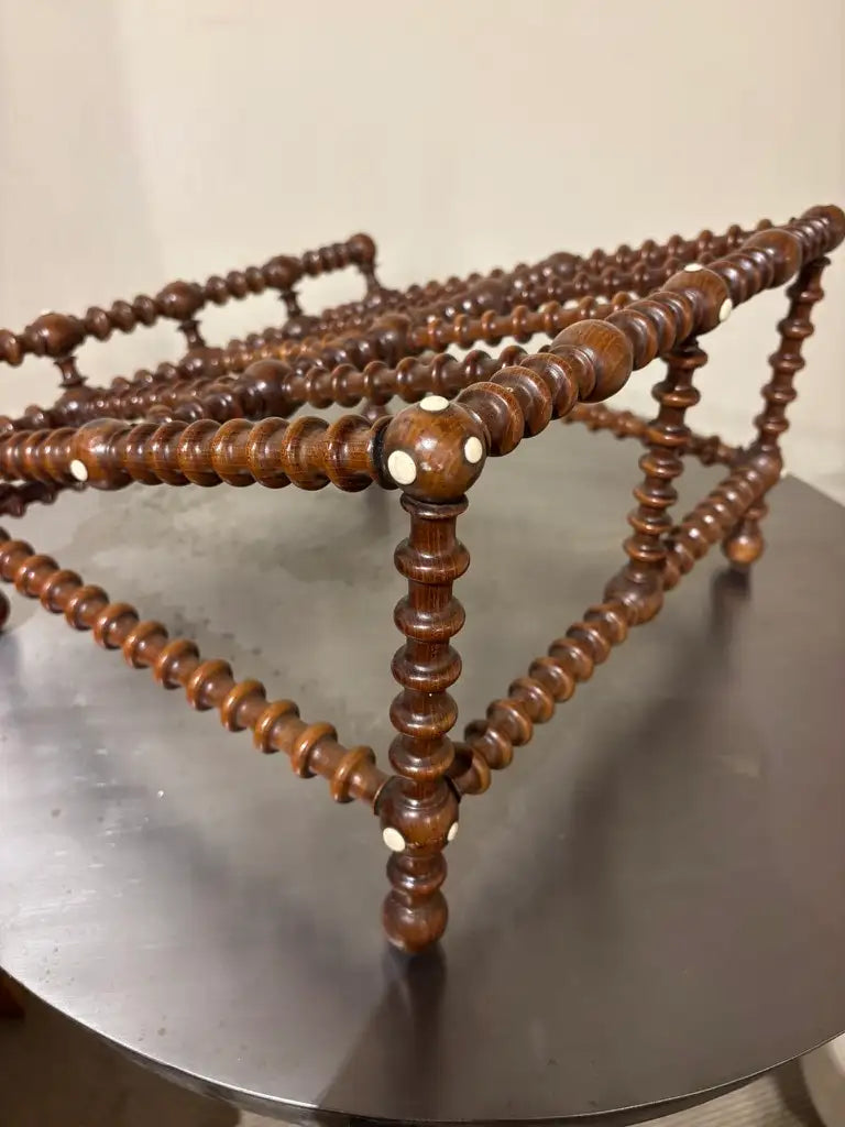 19th Century English Regency Turned Elmwood Book Stand with Bone Decoration