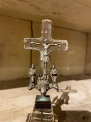18th Century Italian Baroque Silver and Rock Crystal Crucifix