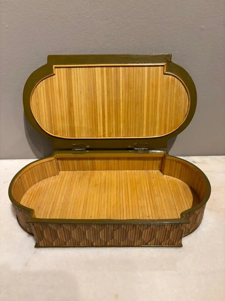 Anglo Indian Diamond Pattern Straw Work Box