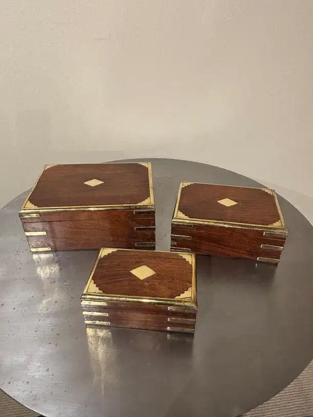 Set of Three 19th C Regency Anglo Indian Rosewood Boxes with Brass Mounts