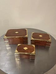 Set of Three 19th C Regency Anglo Indian Rosewood Boxes with Brass Mounts