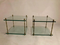 Pair of Italian Mid Century Modern Faux Bamboo Glass and Brass Side Tables