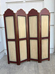 Italian Painted Four Panel Wood Screen Room Divider With Floral Decoration