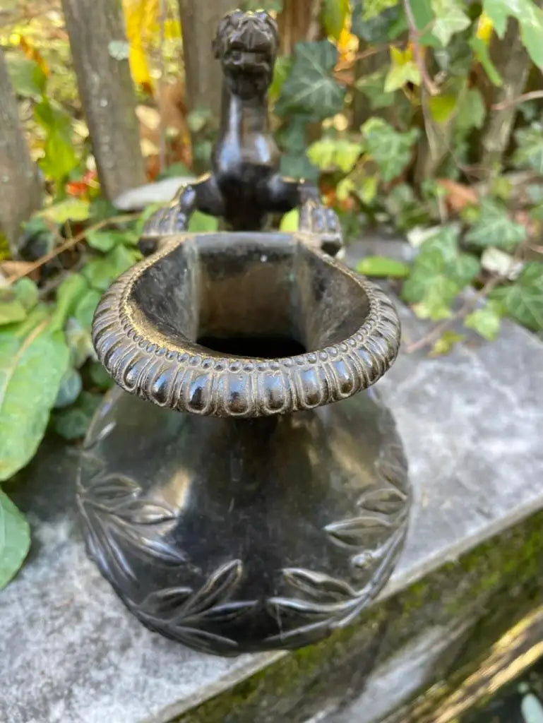 19th Century Italian Grand Tour Bronze Wine Vessel Askos with Panther Handle