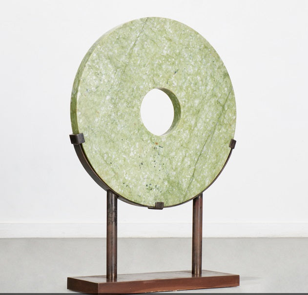 Large Green Jade Bi Disc Sculpture