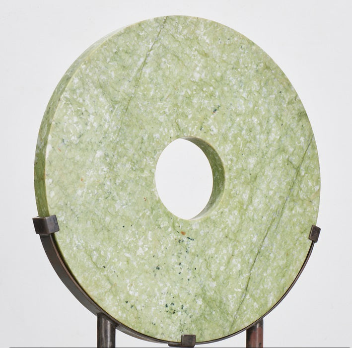 Large Green Jade Bi Disc Sculpture