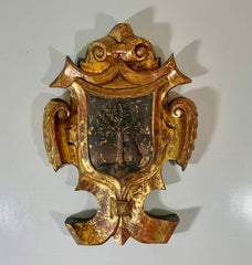 Large 18th Century Spanish Carved & Gilt Wood Armorial Cartouche