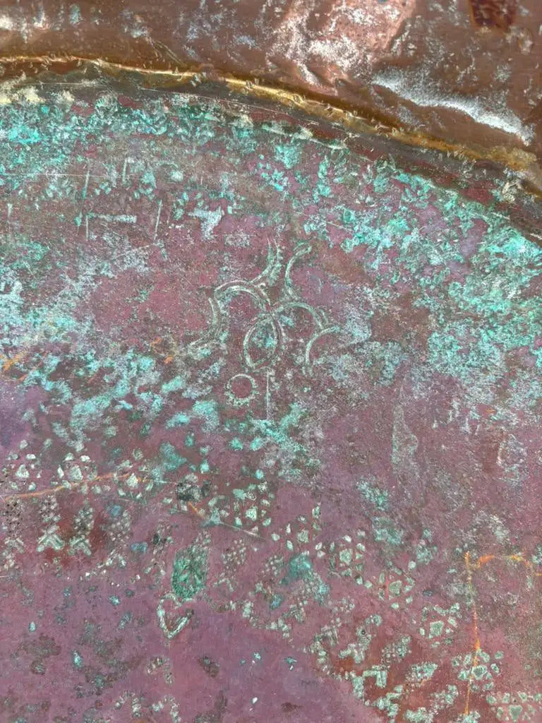 Moroccan Copper Charger With Etched Designs and Great Color