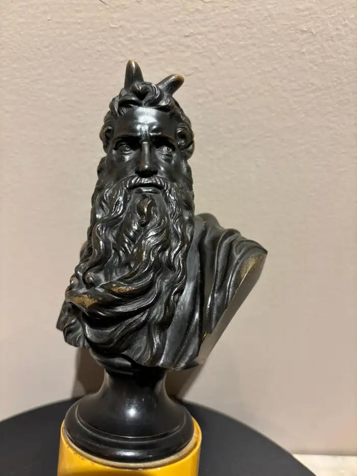 Signed Bronze Bust of Moses on a Sienna Marble Base, After Michelangelo