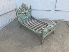 Tramp Art Folk Art Dog Bed With Silver And Blue Paint