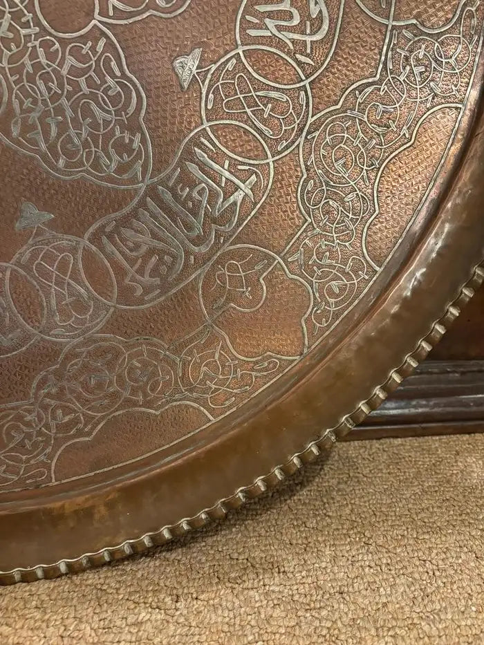 Moroccan Copper Charger Tray wih Silver Inlay, Circa 1900