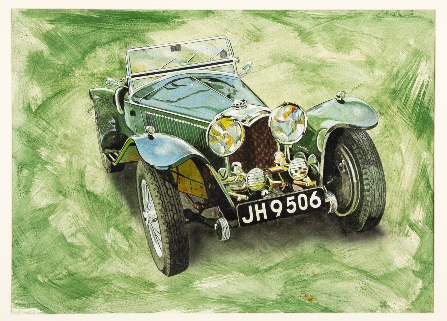 Original Signed Ink & Wash on Paper by American Automobile Artist Russell J. Von Sauers