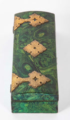 Late 19th Century Faux Malachite Painted Box with Brass Mounts