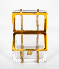 Murano Clear Glass Trunk Form Box with Bronze Mounts