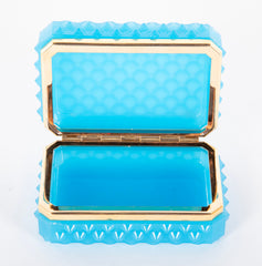 A French Turquoise Opaline Glass Box with Raised Bubbles