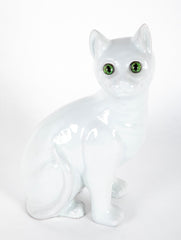 Rare White Color Signed Emile Galle Faience Cat