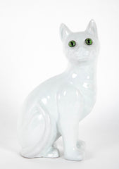 Rare White Color Signed Emile Galle Faience Cat