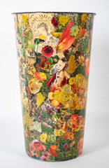 A French Enamel White Tin with Decoupage Decoration