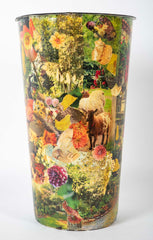 A French Enamel White Tin with Decoupage Decoration
