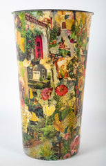 A French Enamel White Tin with Decoupage Decoration