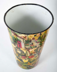A French Enamel White Tin with Decoupage Decoration