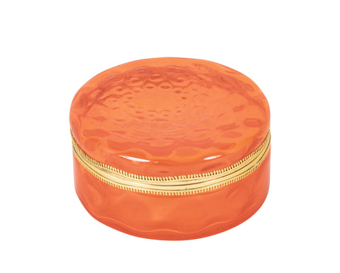 A Bright Orange Round Murano Glass Box