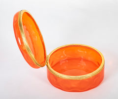 A Bright Orange Round Murano Glass Box