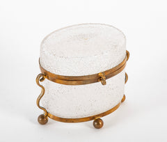 A Clear Crackle Glass Box with Brass Mounts and Feet