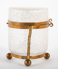 A Clear Crackle Glass Box with Brass Mounts and Feet