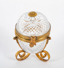 Antique Cut Crystal Box with Bronze Mounts & Bronze Hand as Closure