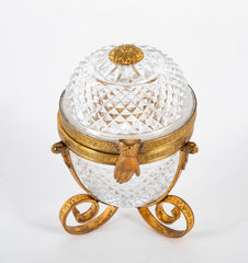 Antique Cut Crystal Box with Bronze Mounts & Bronze Hand as Closure