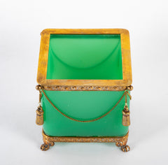 A French Green Opaline Glass Cachepot with Gilt Mounting