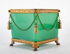 A French Green Opaline Glass Cachepot with Gilt Mounting