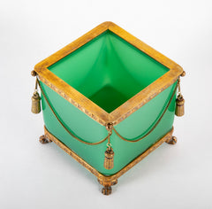 A French Green Opaline Glass Cachepot with Gilt Mounting