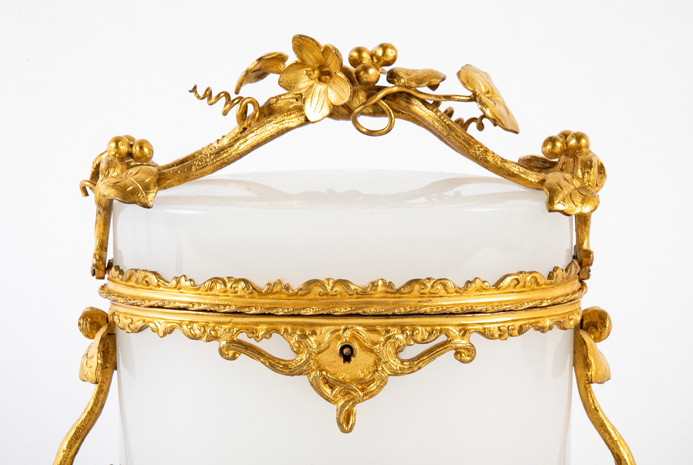 19th Century French White Opaline Glass Box with Stunning Bronze Mounts