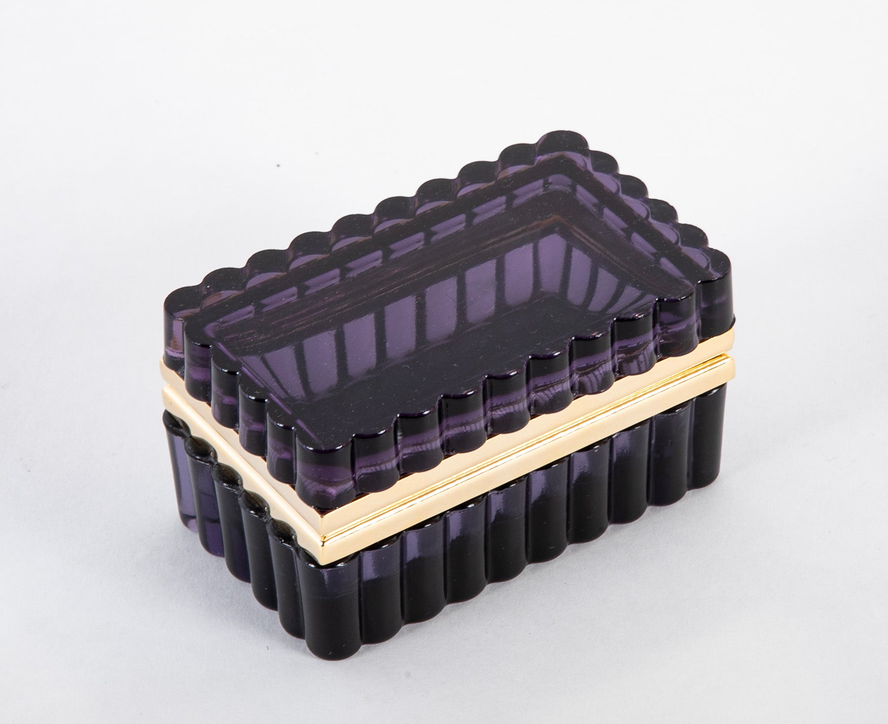 An Amethyst Colored Glass Box with Scalloped Edges