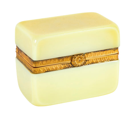 Yellow Opaline Glass Box with Gilt Bronze Rosette Closure