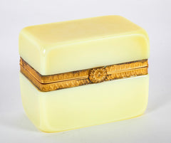 Yellow Opaline Glass Box with Gilt Bronze Rosette Closure