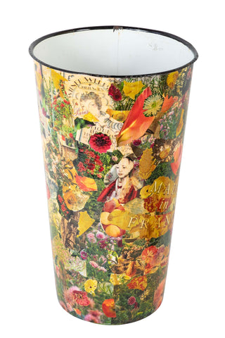 A French Enamel White Tin with Decoupage Decoration