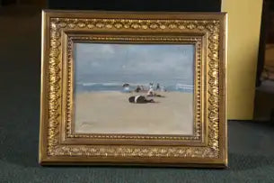 "A Fashionable Beach" an Oil on Canvas by German Painter Carl Albrecht.