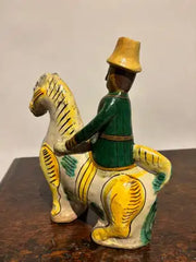 19th Century Spanish Talavera Glazed Ceramic Horse and Rider