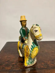 19th Century Spanish Talavera Glazed Ceramic Horse and Rider