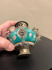 Chinese Qing Glazed Ceramic with Metal Mounts, Monkey, Frogs, Phoenix, Dragons