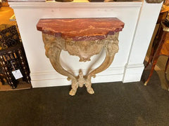 18th Century Italian Carved Rams Head Console Table With Scagliola Top