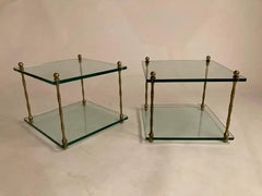 Pair of Italian Mid Century Modern Faux Bamboo Glass and Brass Side Tables