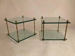 PairItalian Mid Century Modern Faux Bamboo Glass and Brass Side Tables