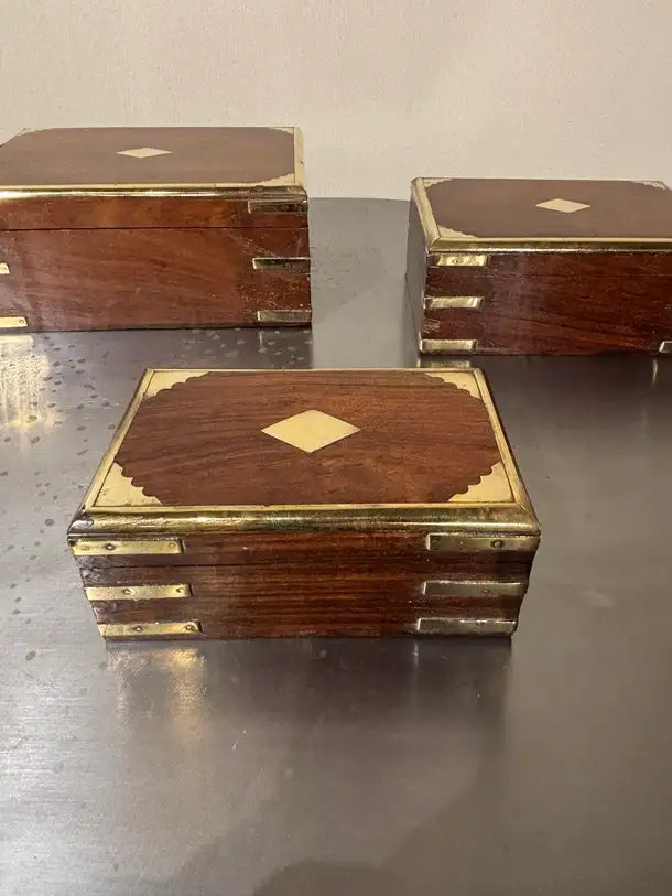 Set of Three 19th C Regency Anglo Indian Rosewood Boxes with Brass Mounts