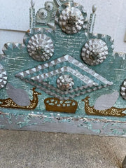 Tramp Art Folk Art Dog Bed With Silver And Blue Paint