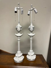 Pair Painted Plaster Table Lamps After Alberto Giacometti, "Tete de Femme"